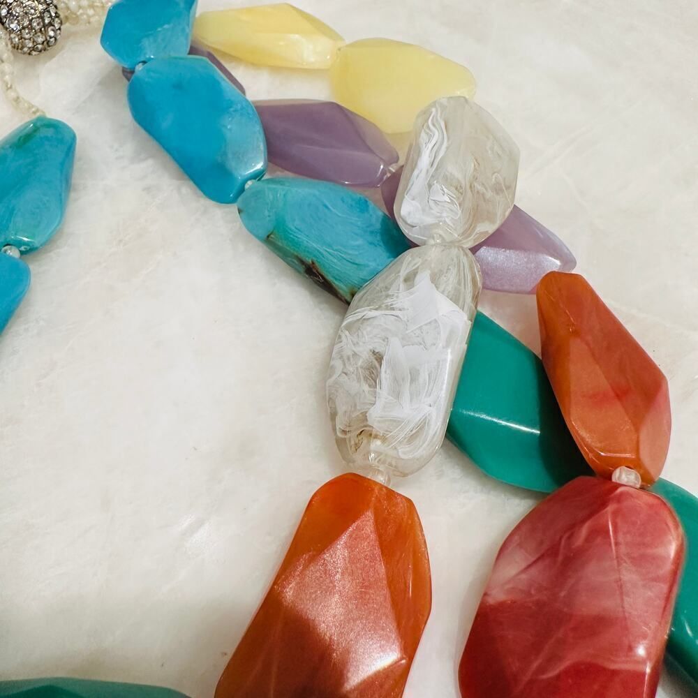 Talbots Multi-Strand Faceted Resin Statement Necklace – Pastel & Earth Tones - Picture 4 of 7